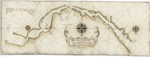 Yleinen kartta Magellaanin salmesta, jonka Gaspar de Mere teki vuonna 1617 Jan Outgherszin karttojen perusteella tekijältä Gaspar de Mere